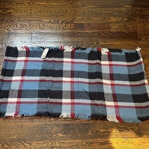 Plaid Fringe Infinity Scarf in Blue and Red NWT
